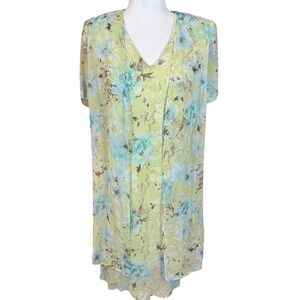 Vtg Just‎ In Thyme Sage Green Floral Mock Jacket Dress Women 14 V-Neck Overlay